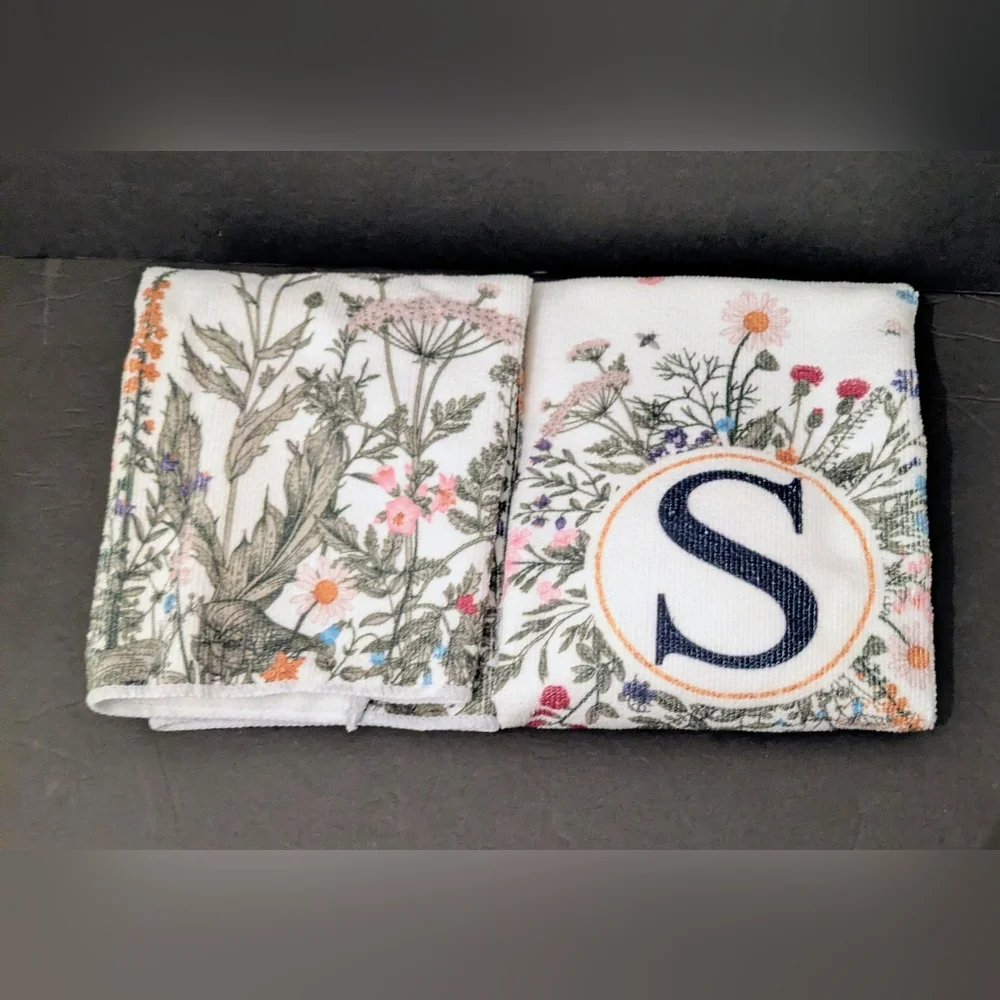 Towels Floral Monogram Letter S Bath Hand Towels White Multicolor 16 x 24 Set 2